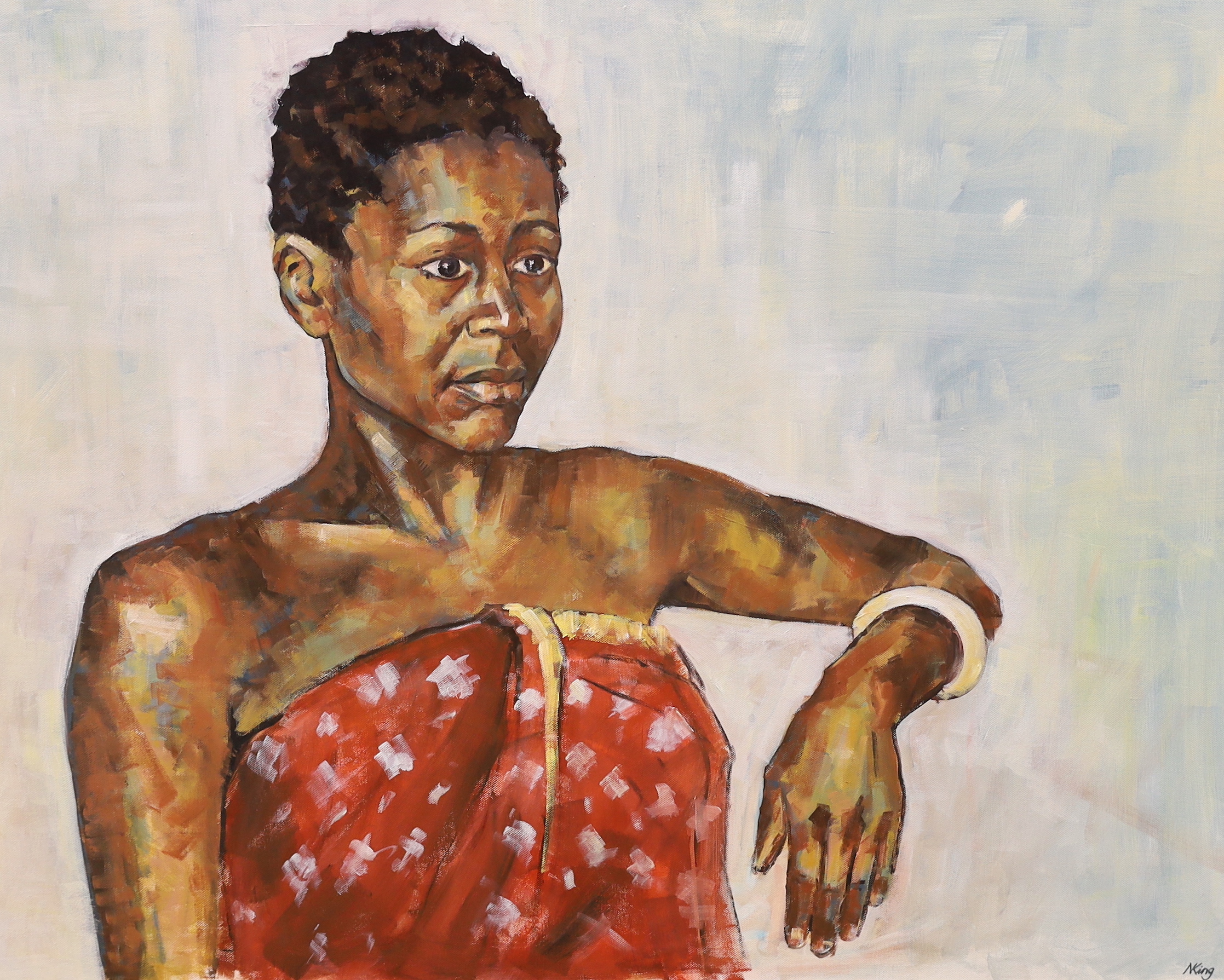 Nicola King (contemporary), oil on canvas, Portrait of an African lady, signed, 80 x 100cm